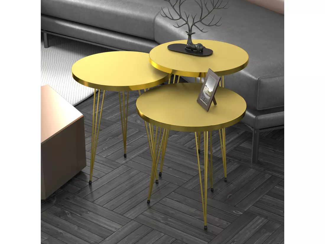 Set de 3 tables d'appoint Skibby rondes gigognes or [en.casa]
