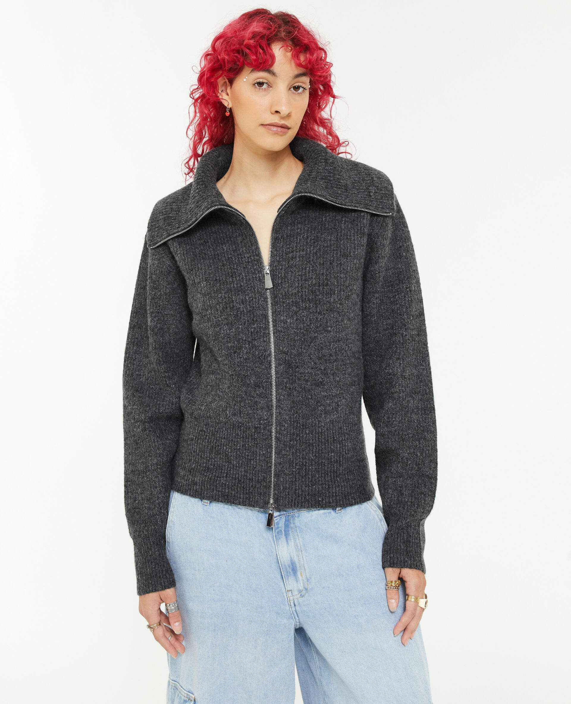 Gilet zippé col camionneur - Gris foncé