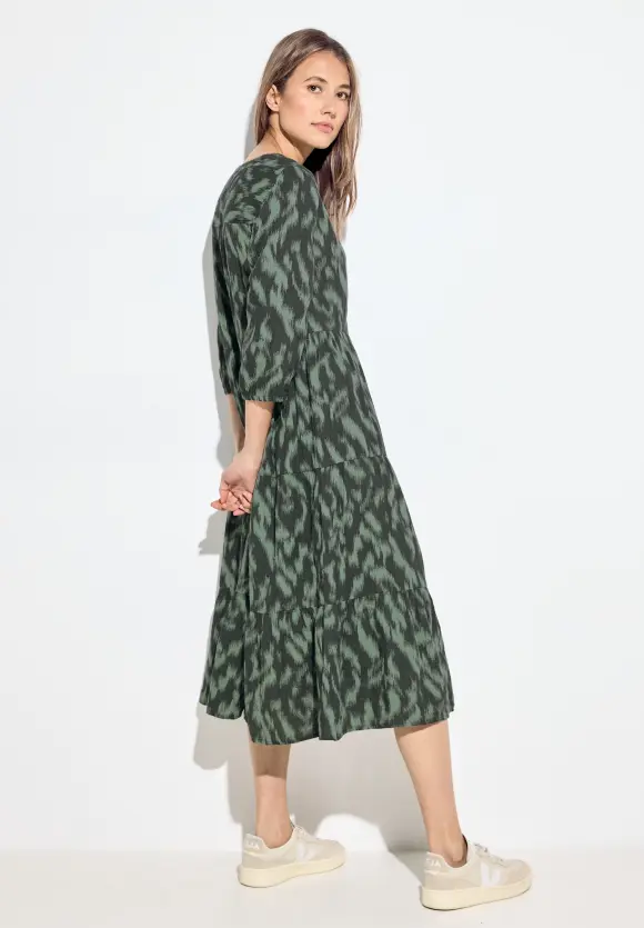 Musselin Print Kleid - strong khaki
