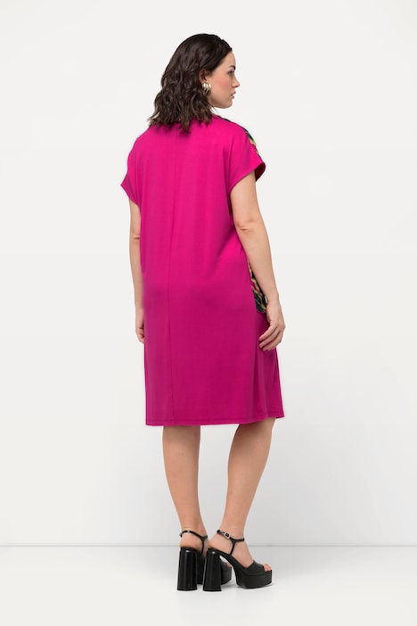 Jerseykleid, Chiffon, Blüten, V-Ausschnitt, Halbarm
