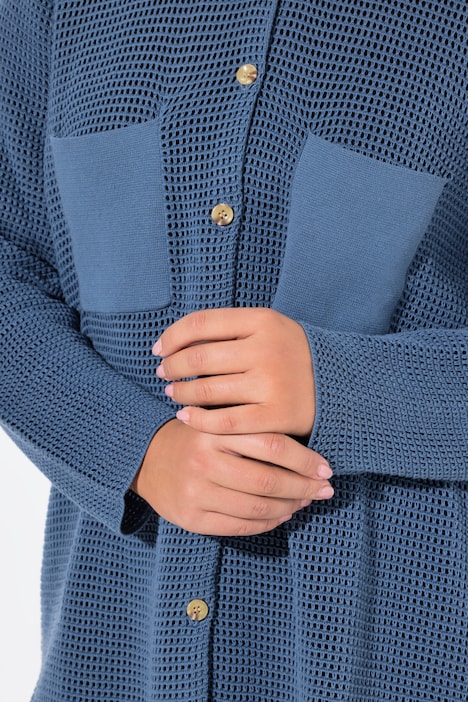 Strickjacke, A-Linie, Hemdkragen, lange Seitenschlitze