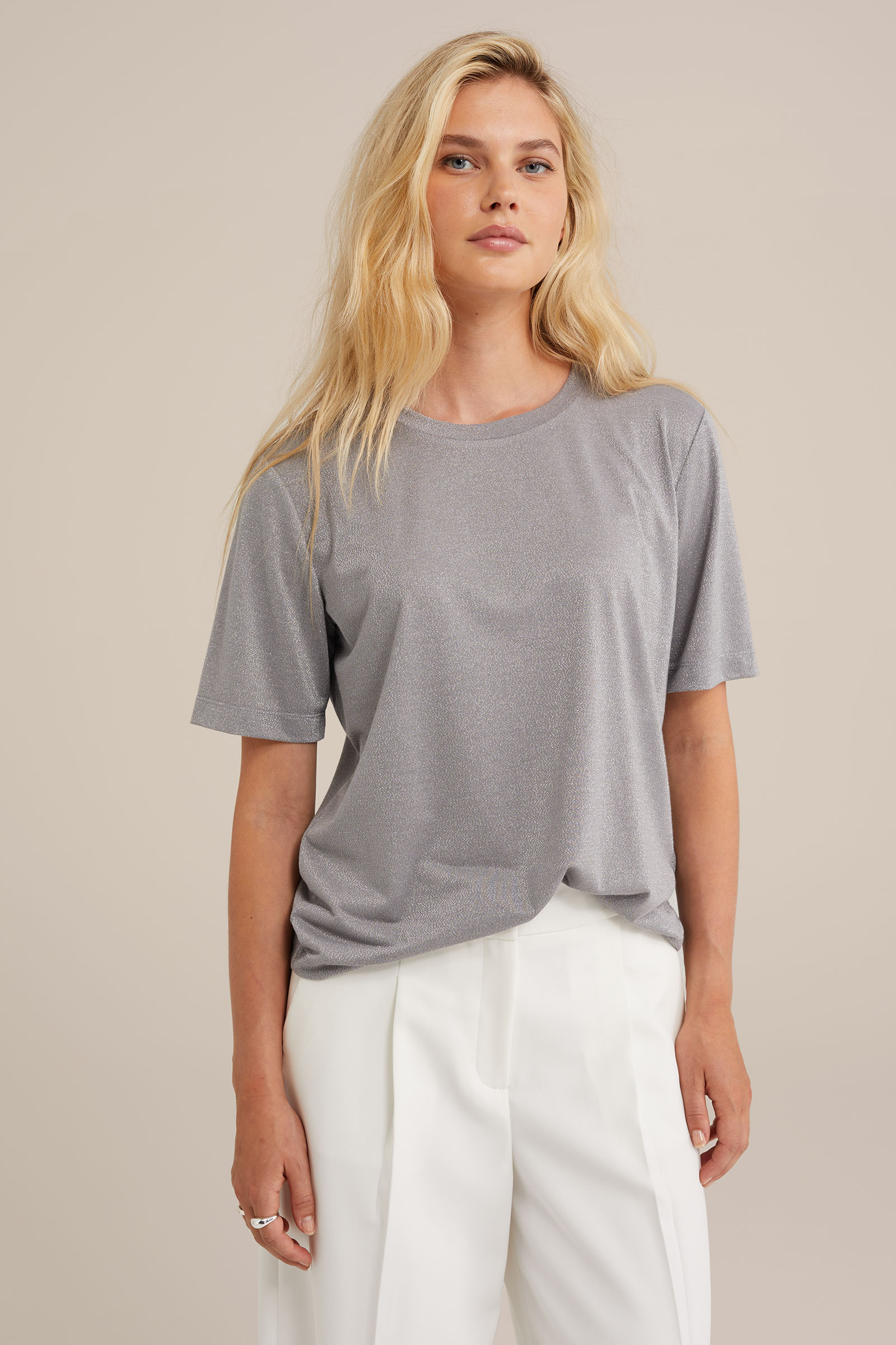 T-shirt met glittergaren WE Fashion Zilver