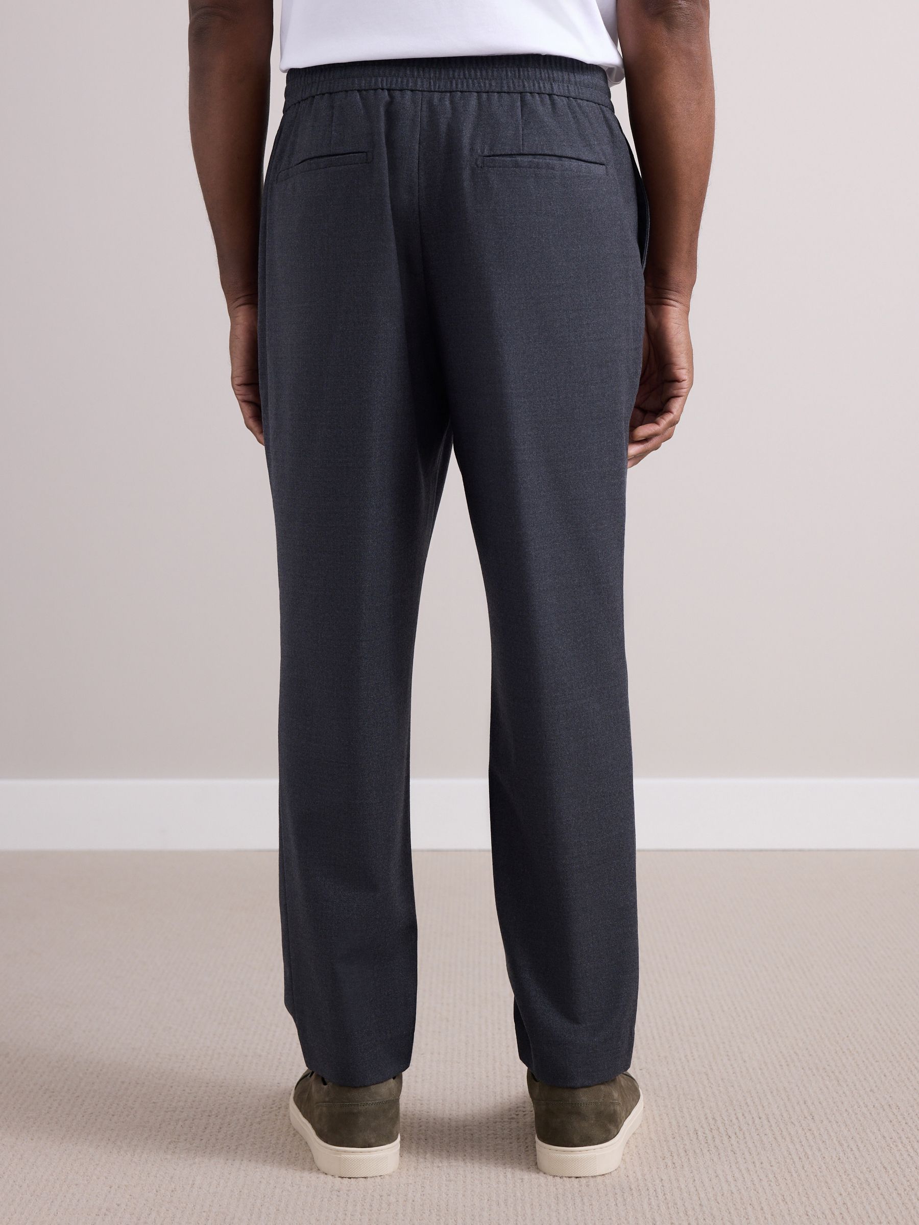 Antraciet - Elasticated Waist Wool Rich Textured Formal Trousers