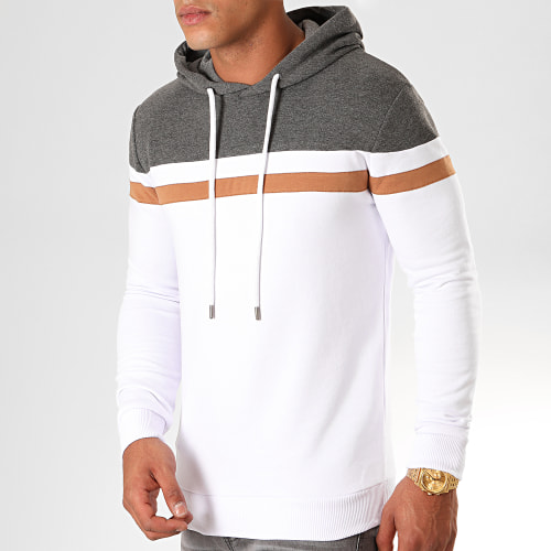 Sweat Capuche Slim Fit Tricolore 843 Blanc Anthracite Camel