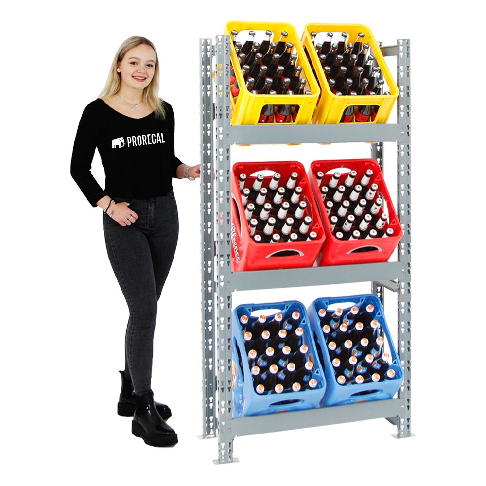 PROREGAL Drankkrattenrek, model Tegernsee, HxBxD 160 x 80 x 30 cm, 6 kratten, grijs