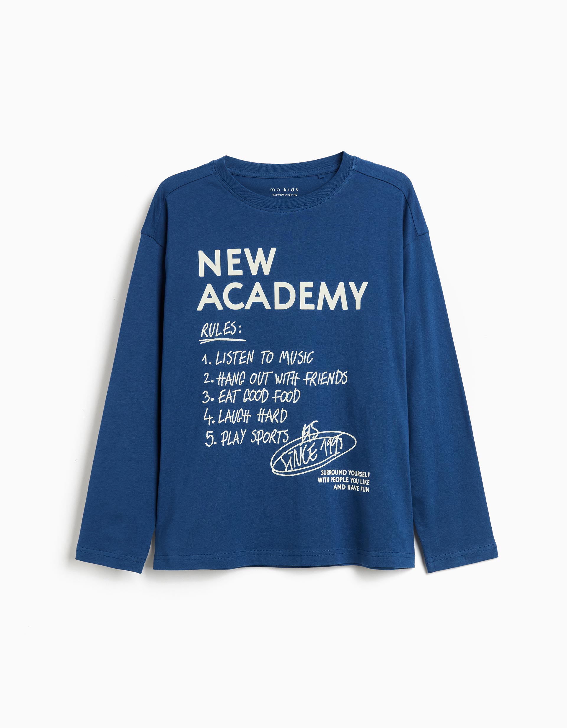 T-shirt de Manga Comprida Estampado, Menino, Azul