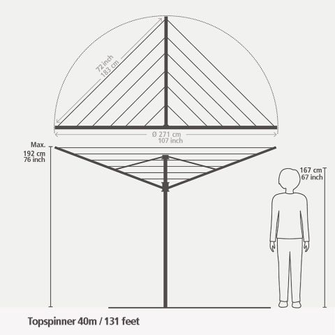 Droogmolen Topspinner, 40 meter met metalen grondanker, doorsnede 45 m