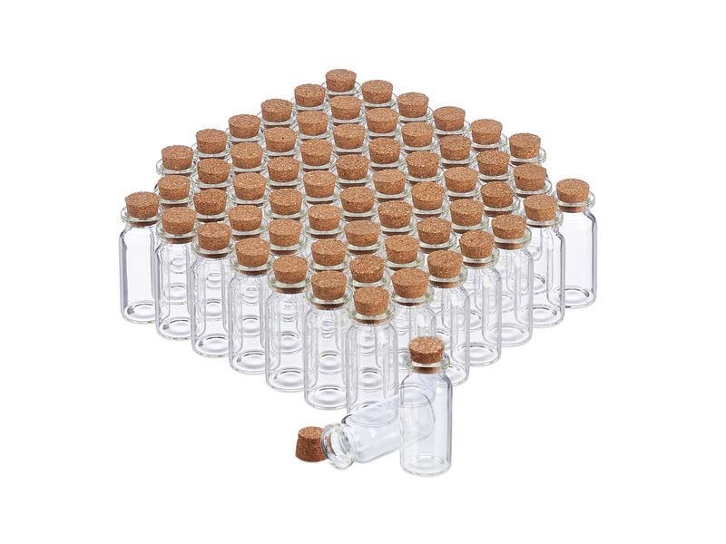 relaxdays Einmachflasche 10 ml, 60 Stück Mini Glasflaschen mit Korken