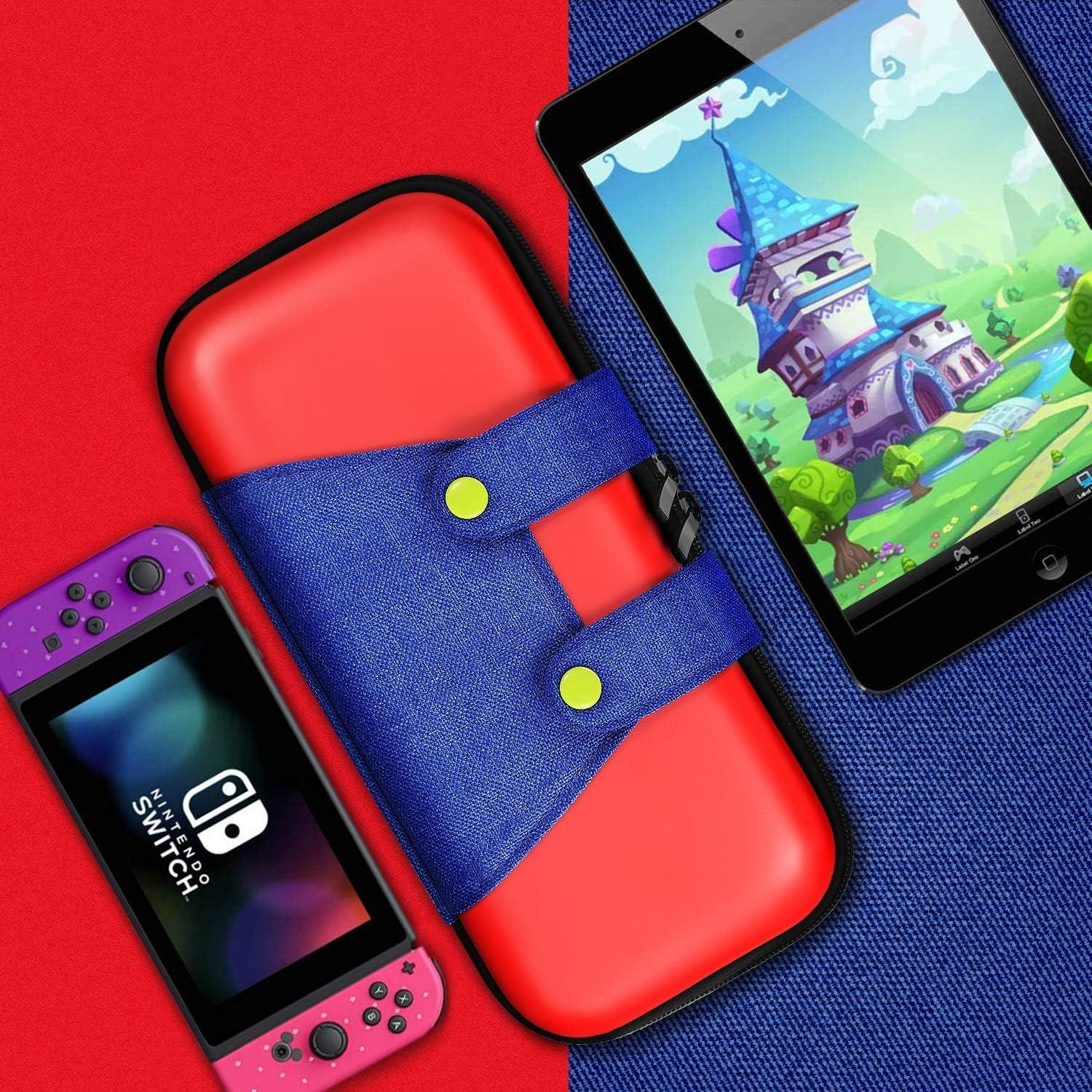 Nintendo Switch Reise Box Schutztasche Hartschale im Latzhosen Design - Rot / Blau