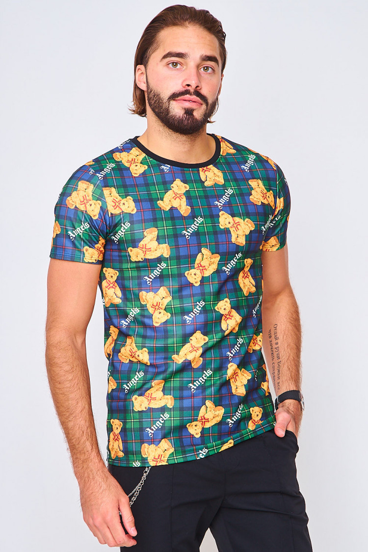 T-shirt vert à imprimé écossais