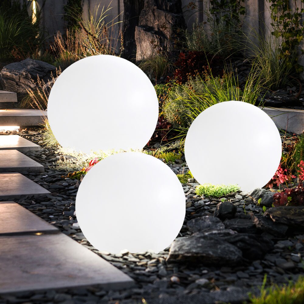 3er Set LED Außen Solarleuchten, Kugel weiß, 15 und 25 cm
