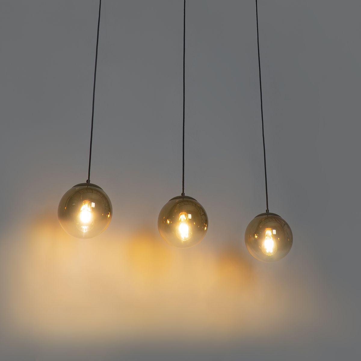 Art deco hanglamp zwart met goud glas langwerpig 3-lichts - pallon