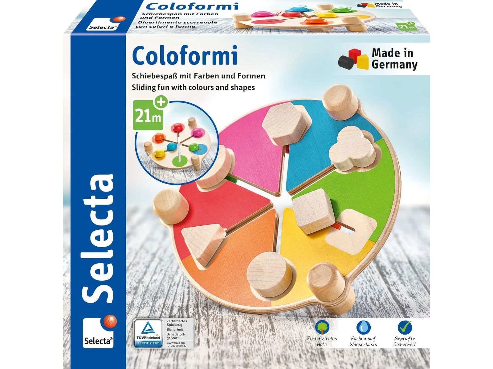 Holzspielzeug - Coloformi, Schiebespaß mit Farben und Formen, 19,5 cm
