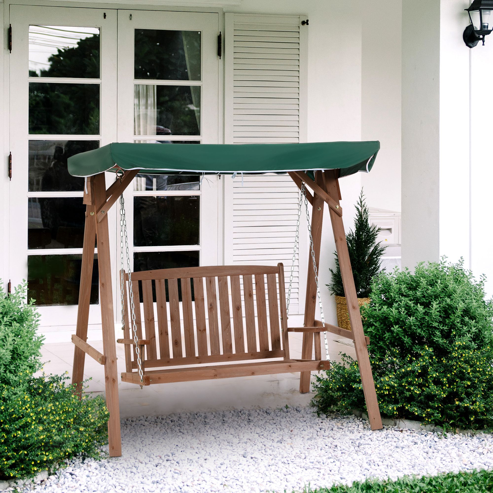 Outsunny Hollywoodschaukel für 2 Personen braun, grün 160 x 120 x 165 cm (BxTxH)