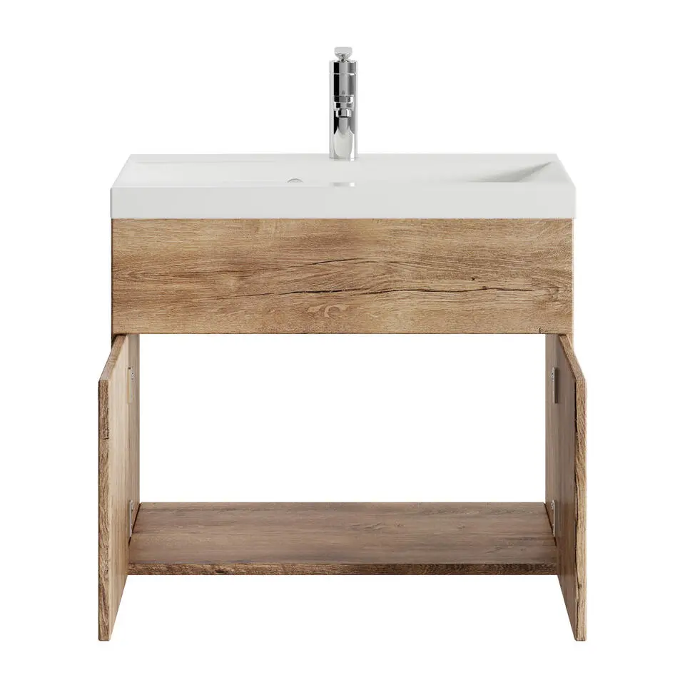 Badplaats Badkamermeubel Montreal 60 x 35 cm – Bruin Eiken – Wastafel met