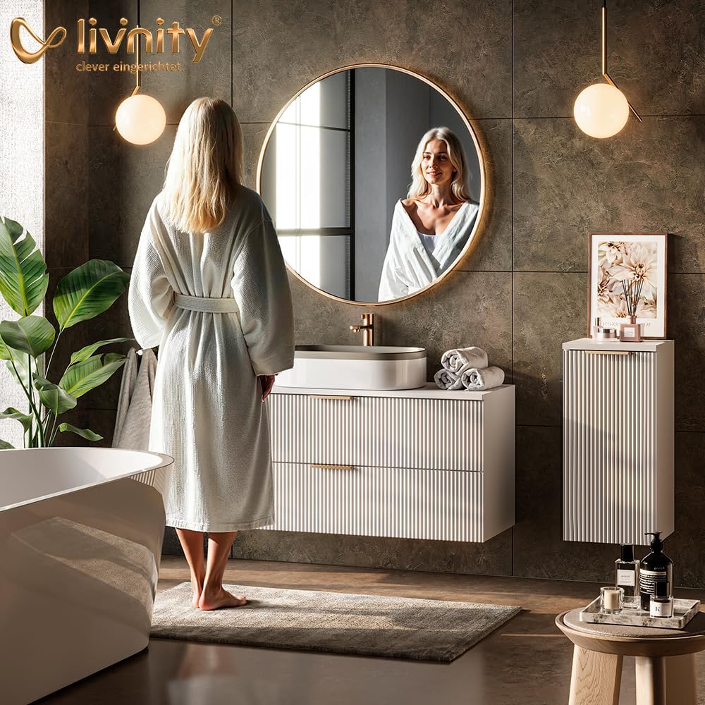 Livinity Badmöbel-Set Ronco, Grün/Goldkraft Eiche, 5 Teile