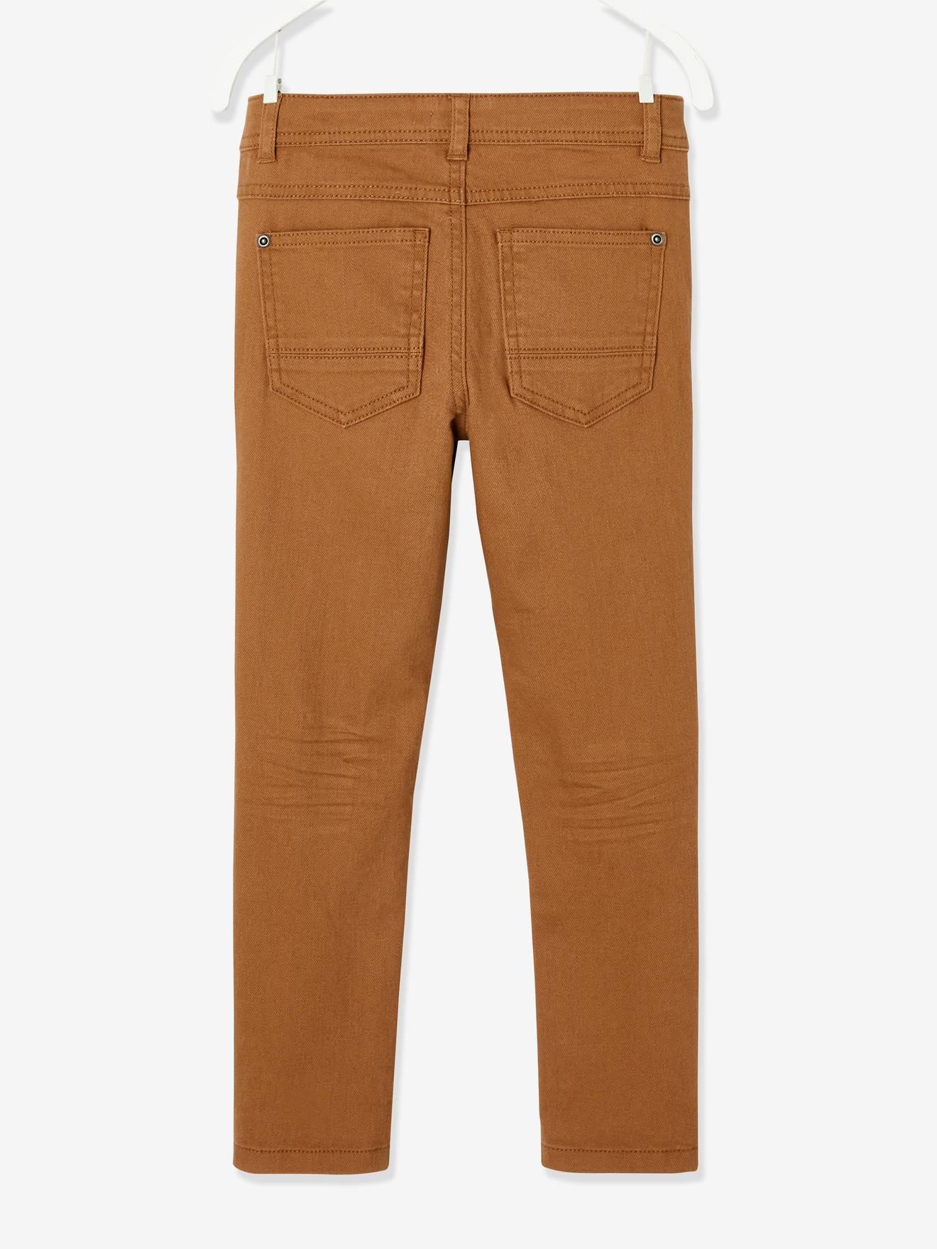 Calças MorphologiK slim-fit, para quadris largos, modelo STRONG, para meninos, verde-escuro liso com estampas.