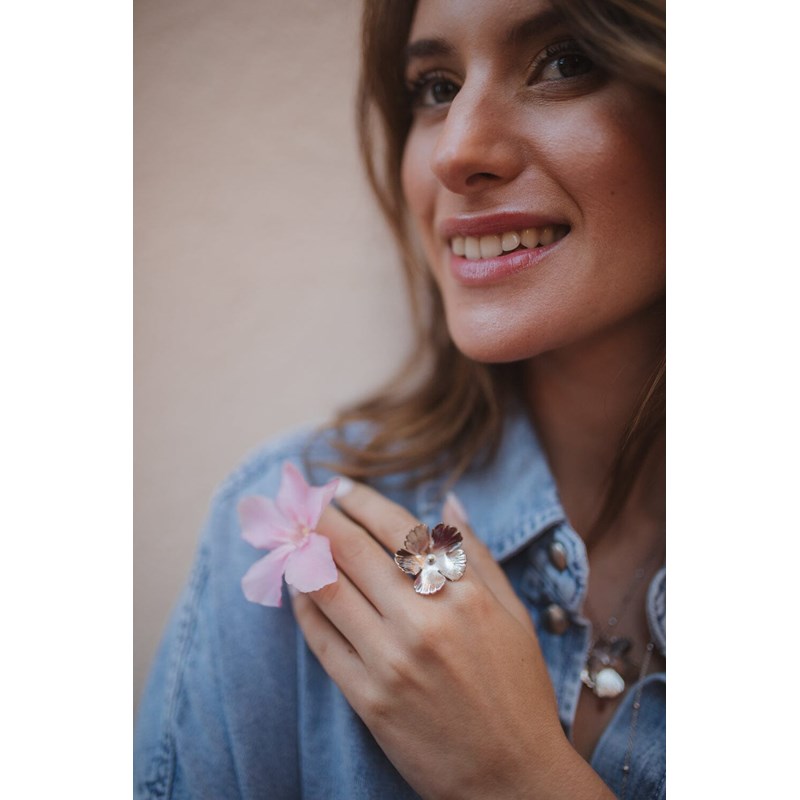 maxi bague fleur plaqué argent - ORPHÉE