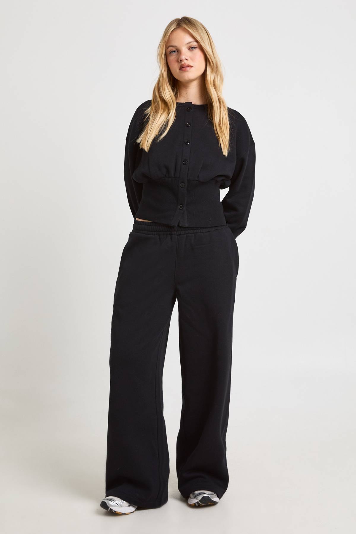 boohoo Ensemble De Survêtement Petite Avec Sweat À Taille Cintrée Et Boutons