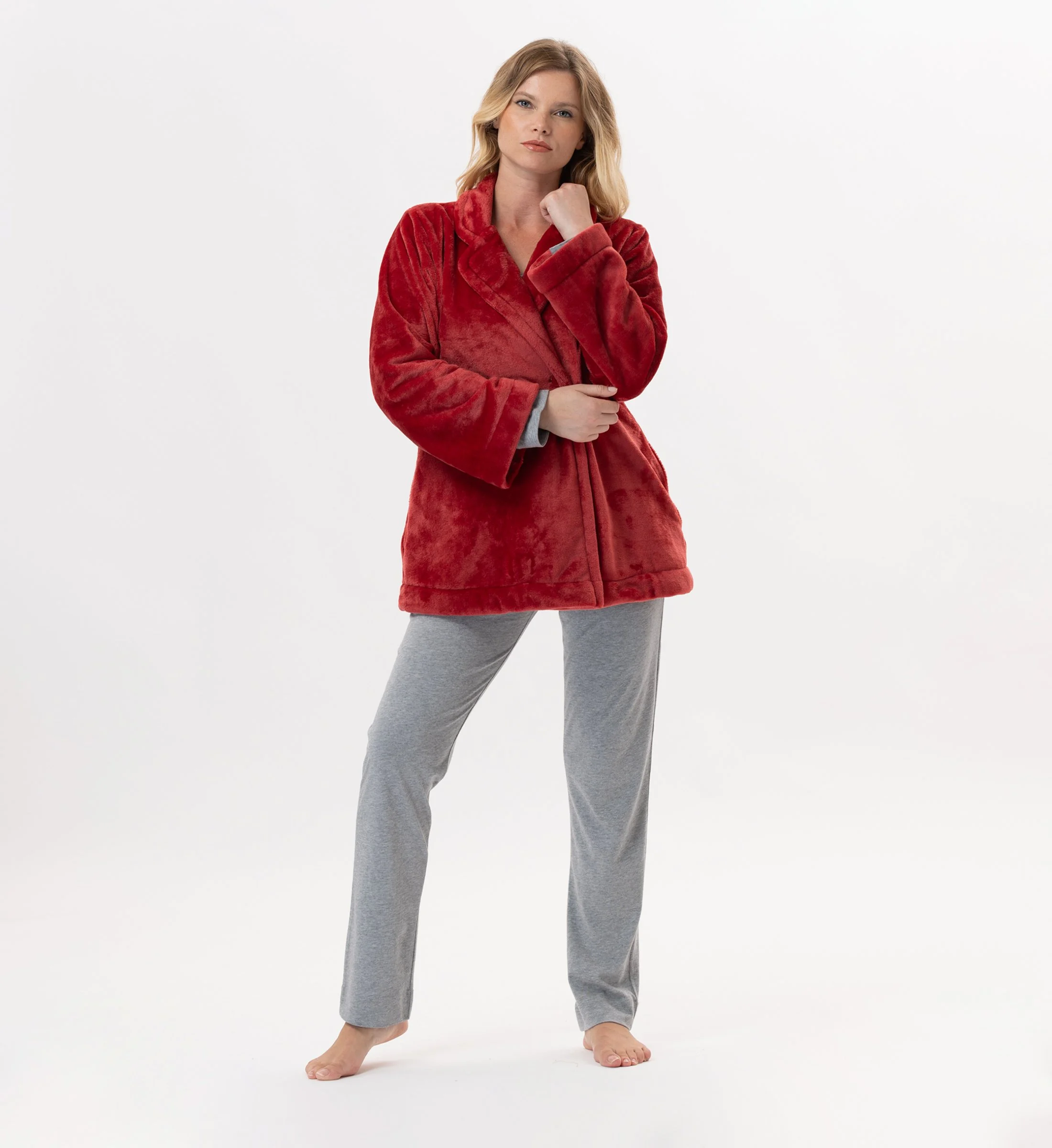 ESSENTIEL H77A - Veste en peluche flanelle | Rouge
