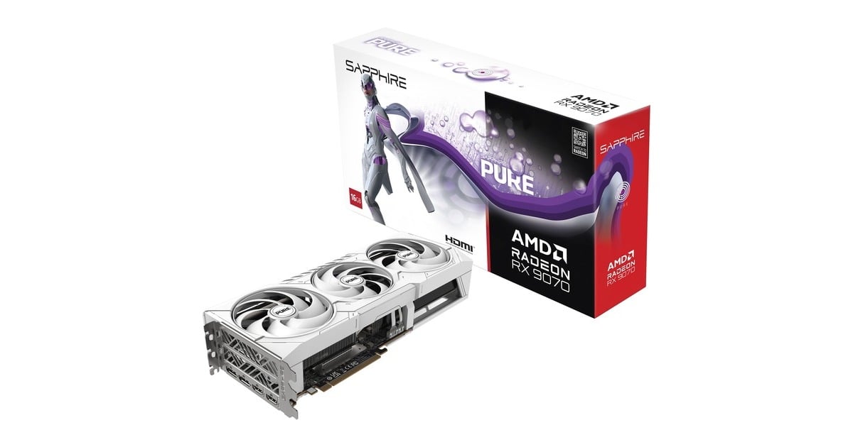 SAPPHIRERadeon RX 9070 Pure OC grafische kaart  (Wit, 2x DisplayPort, 2x HDMI, RDNA4)