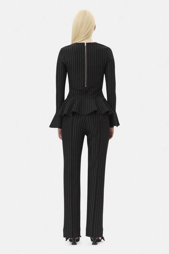 Ganni Compact Stripe Jersey Mid Waist Pan Black