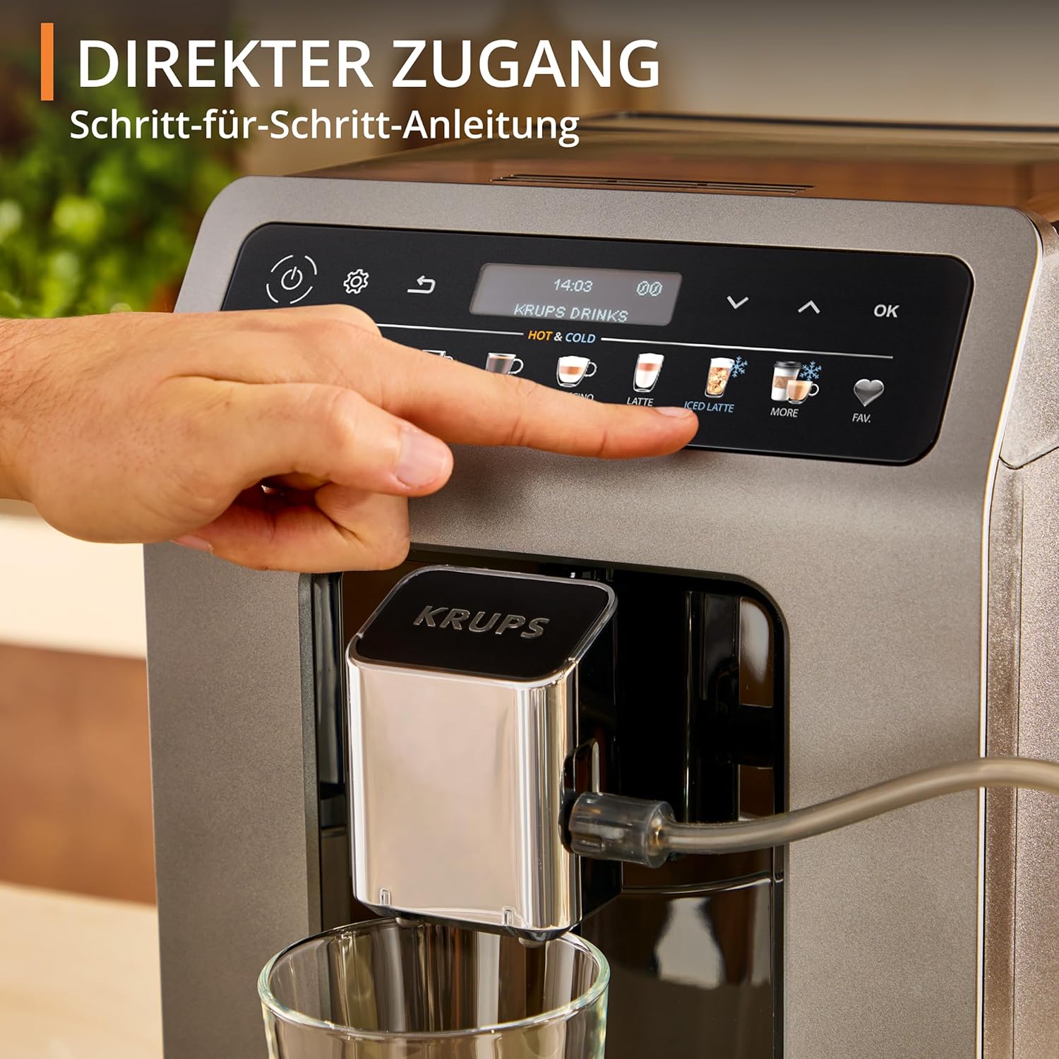Krups Evidence Hot & Cold Kaffeevollautomat, 18 Getränkespezialitäten, heiße und kalte Getränke, One-Touch Cappuccino, Milchsystem, automatischer Pflegezyklus, schnelle Aufwärmzeit, EA898GF0