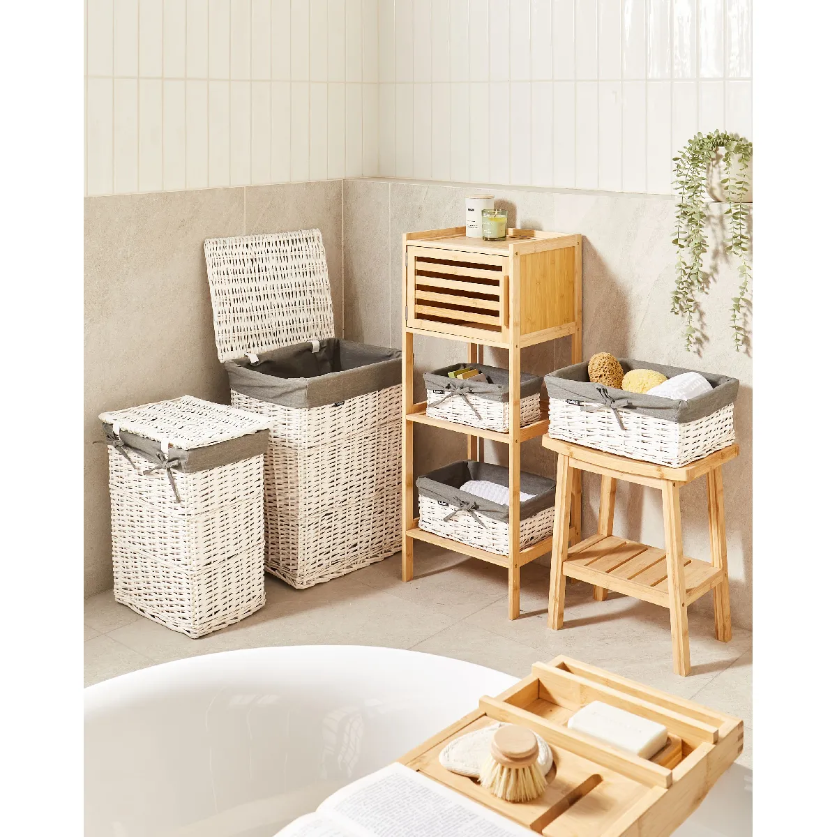 Beliani ELLA - Lot de 5 paniers en saule gris