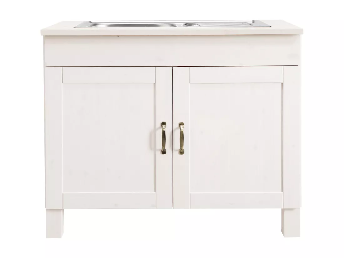 Alby | Meuble évier 100 cm avec 2 portes en pin blanc laqué