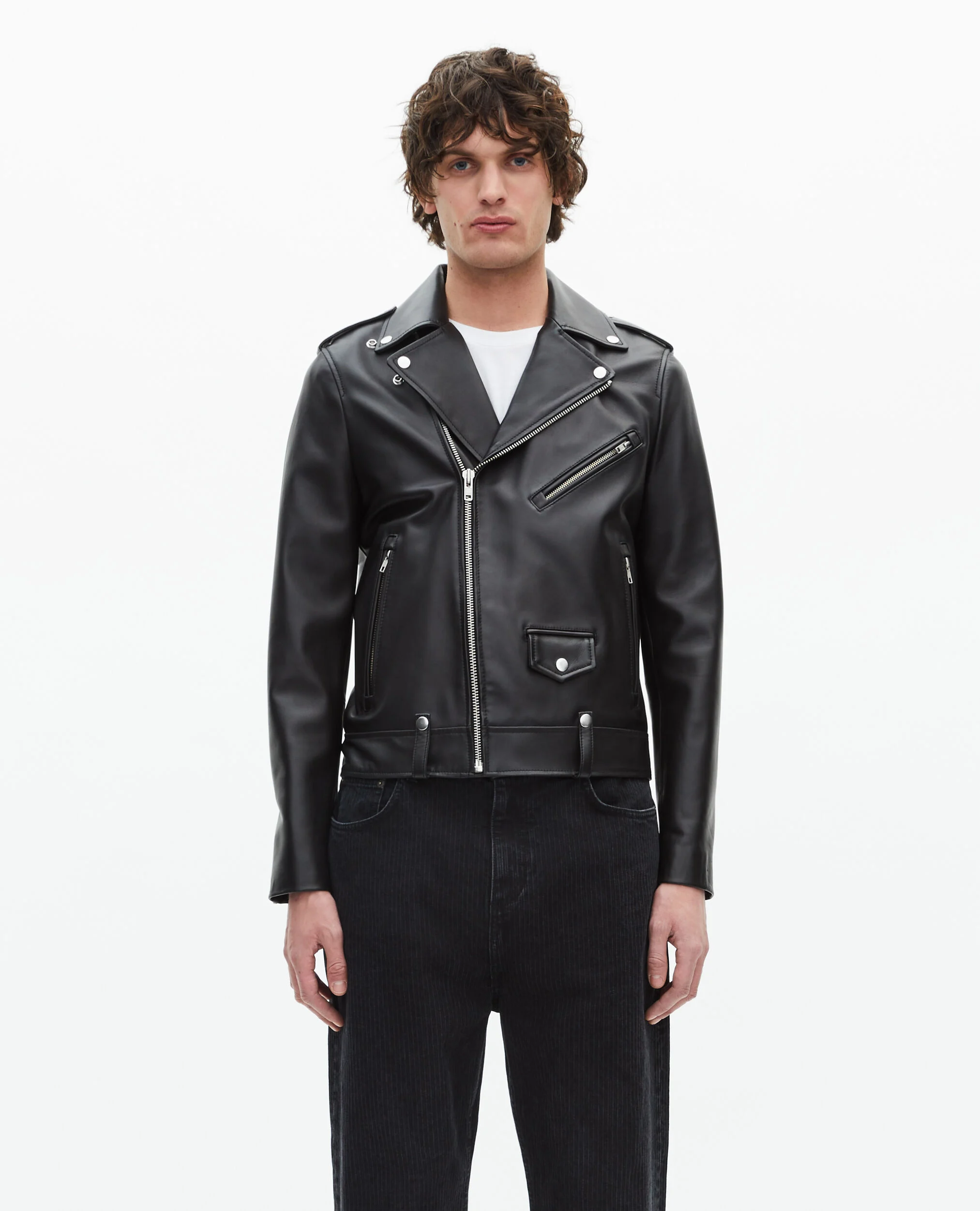 Blouson biker en cuir noir