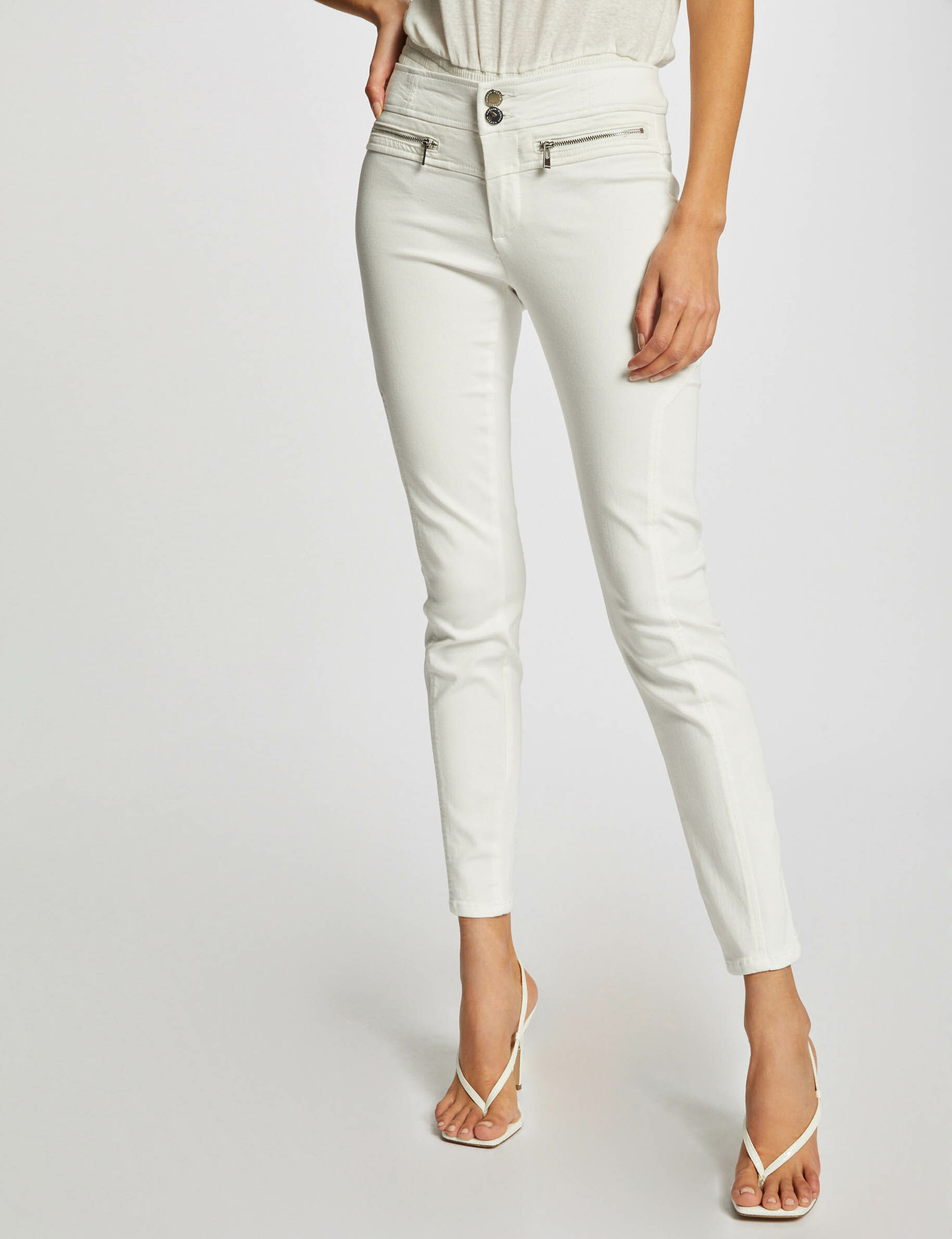 Pantalon slim taille basse ecru femme - ecru