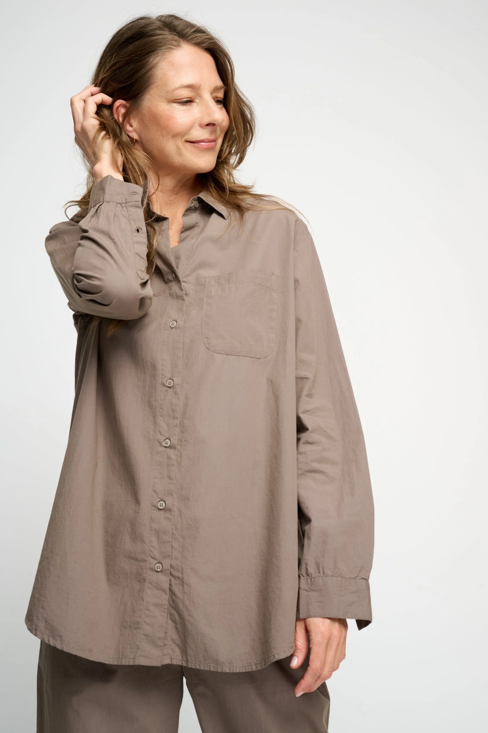 Moshi Moshi Mind  Gaia Poplin skjorte - Dark Taupe