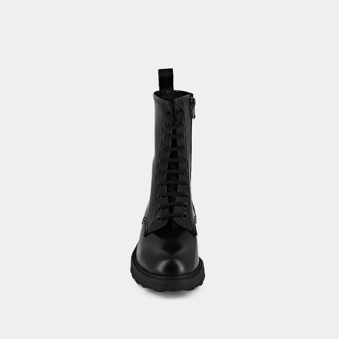 Boots à lacets  en cuir glacé noir