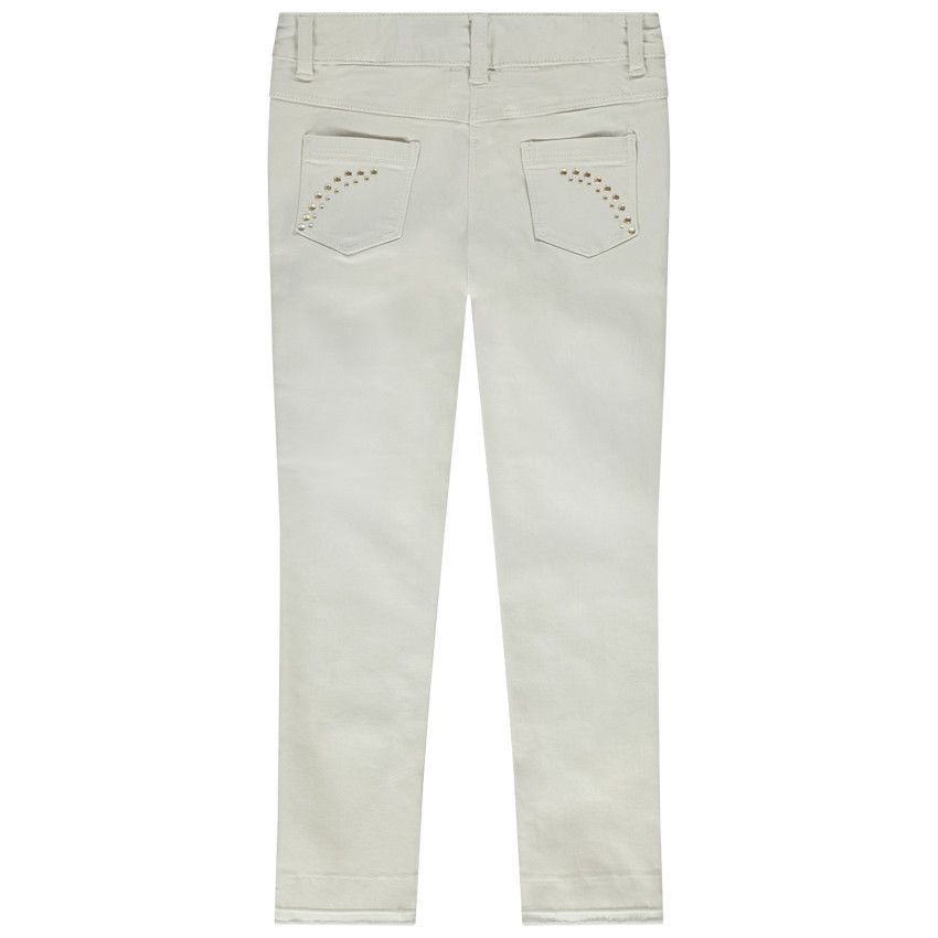 Jean slim uni avec strass pour fille - Ecru