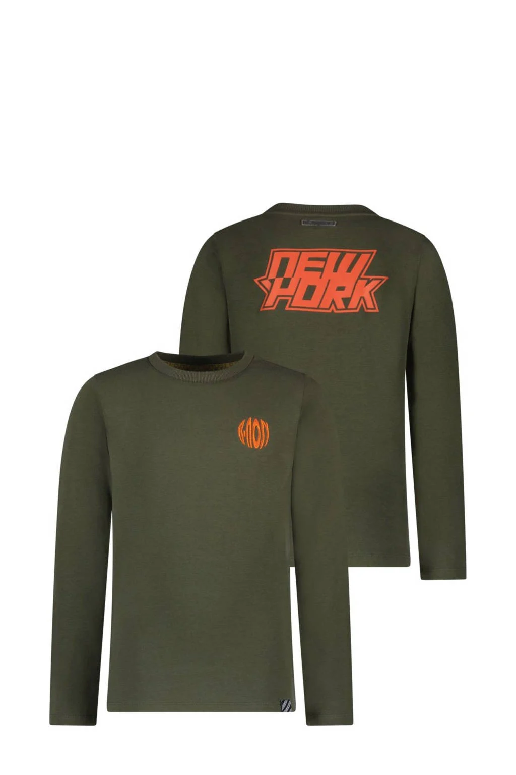 B.Nosy longsleeve Trevor met backprint donkergroen/oranje