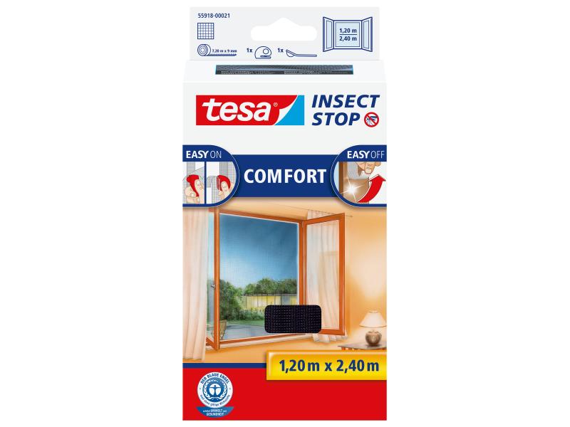 tesa Fliegengitter anthrazit, 1,2x2,4 m Insektenschutz für Fenster, anthrazit