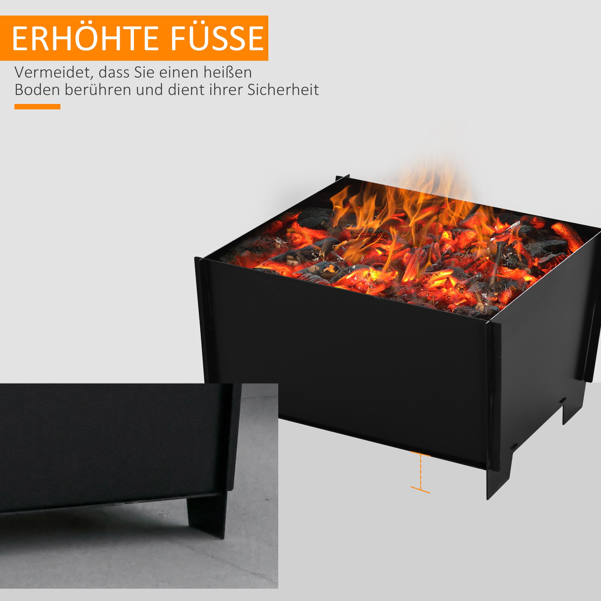 Outsunny Feuerschale mit Standfüßen schwarz 50L x 50B x 30H cm