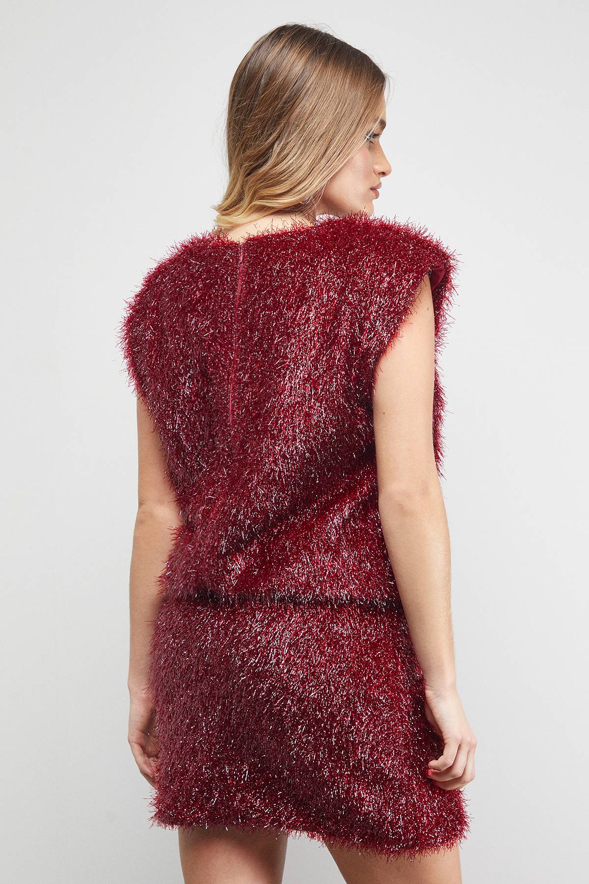 Warehouse Robe Mini à Taille Basse en Tinsel Pelucheux