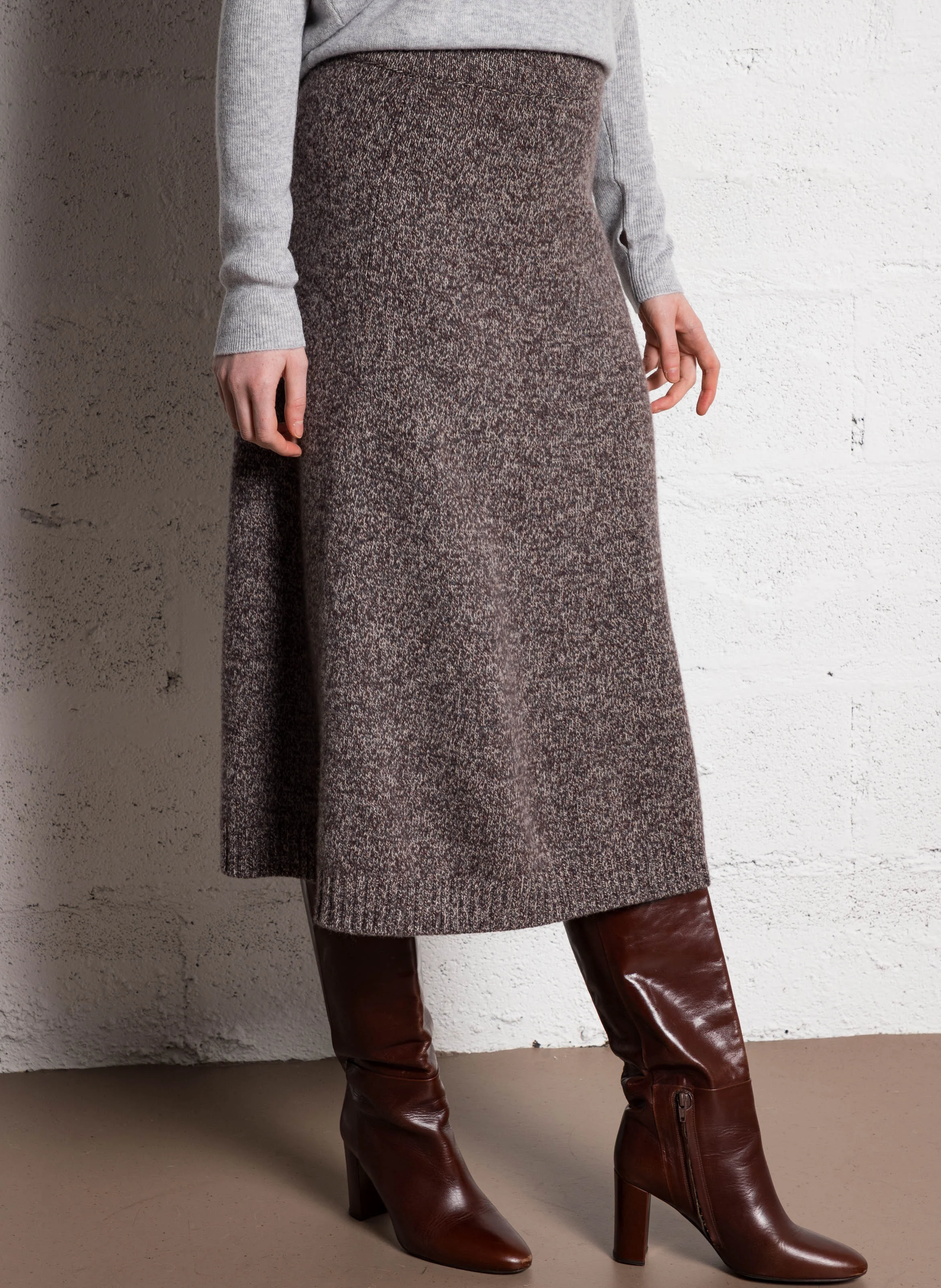 PIEGA - Jupe midi en laine | Marron