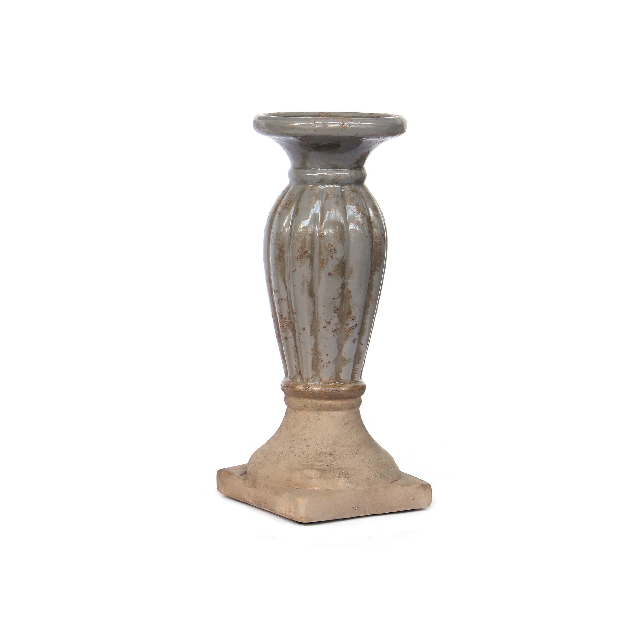 Keramik-Kerzenhalter, grau, natur, Ø 12 cm, H 31 cm von fischer's lagerhaus