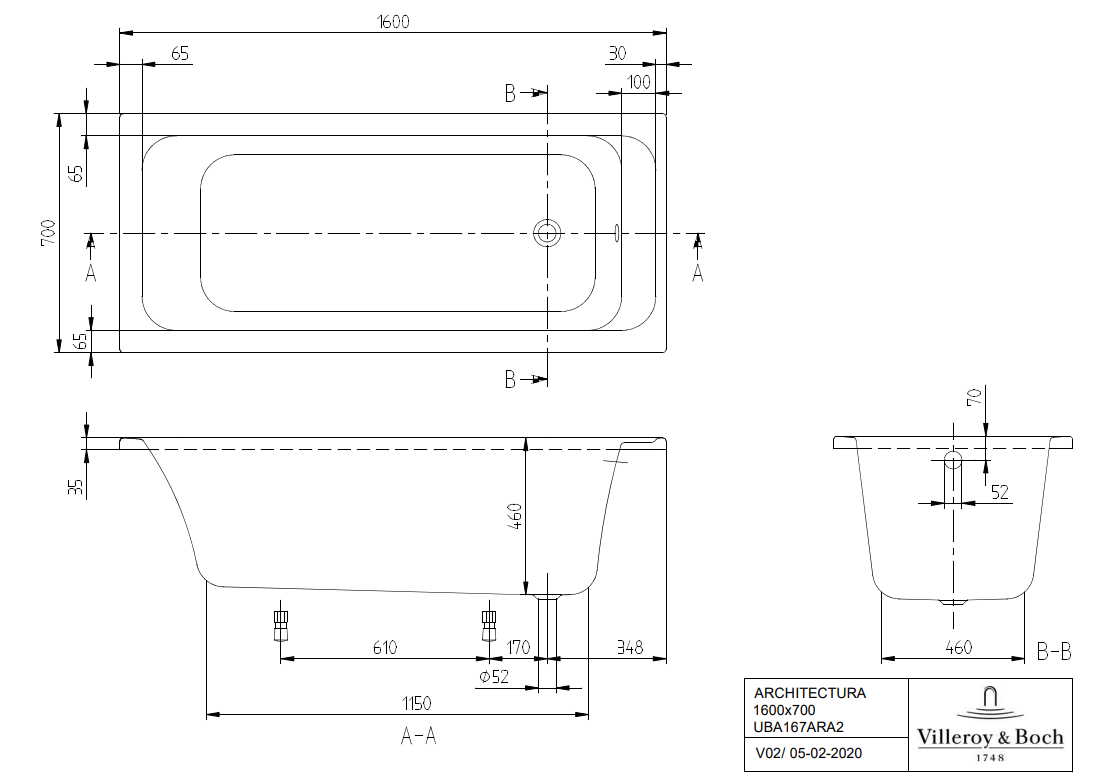 Villeroy & Boch Architectura inbouw ligbad 160x70cm wit