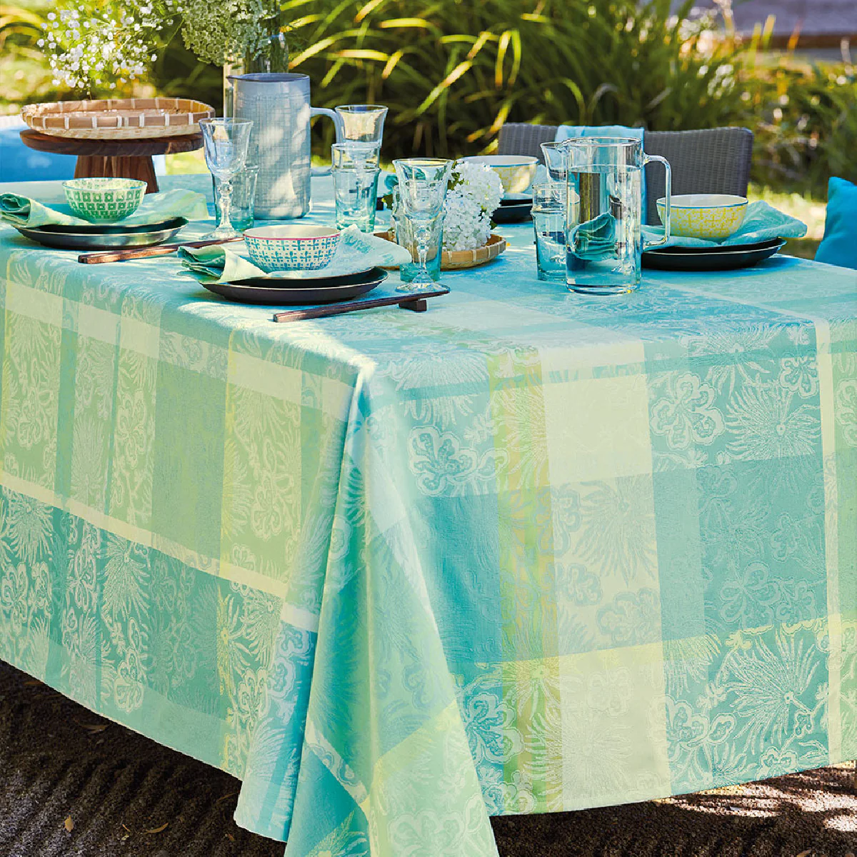 Nappe pur coton vert 89x89 Garnier Thiebaut