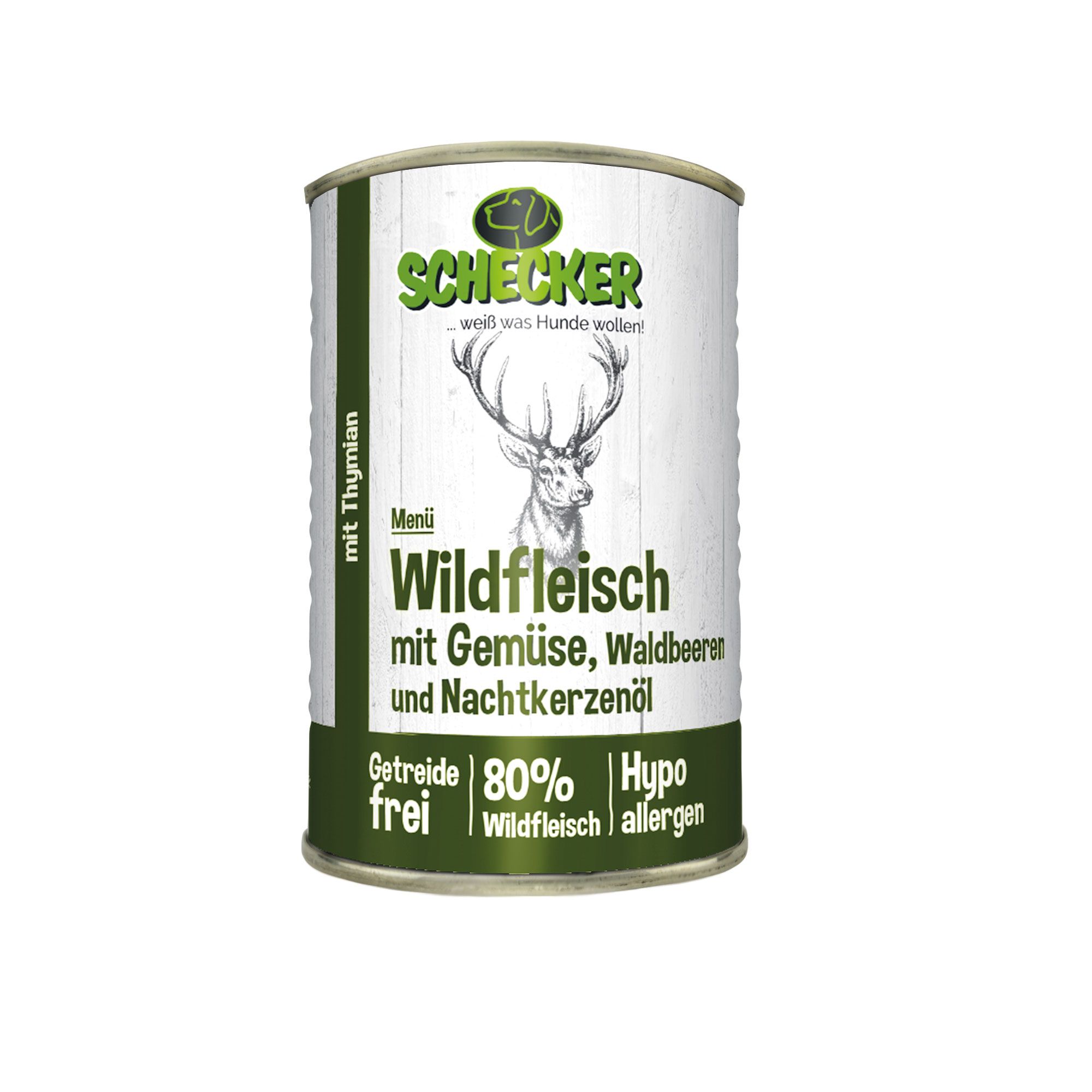 Schecker Nassfutter - Hundemenü Wildlfleisch mit Gemüse und Waldbeeren