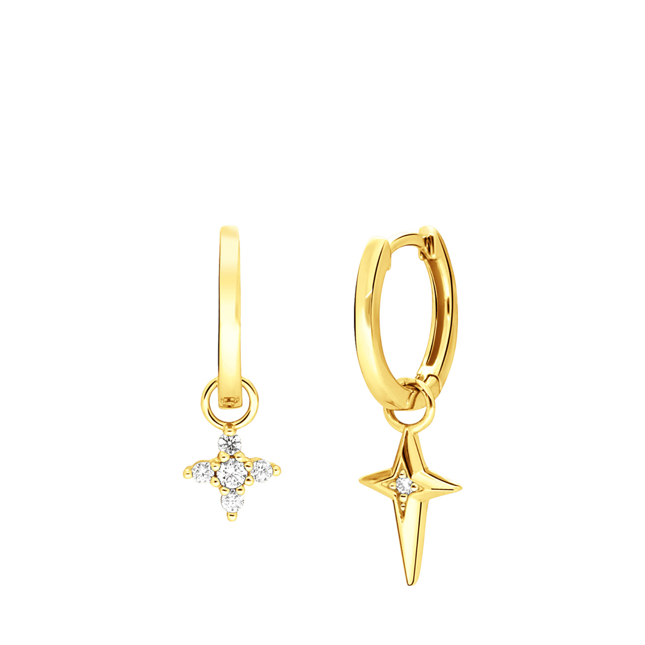 Zilveren goldplated oorringen ster zirkonia