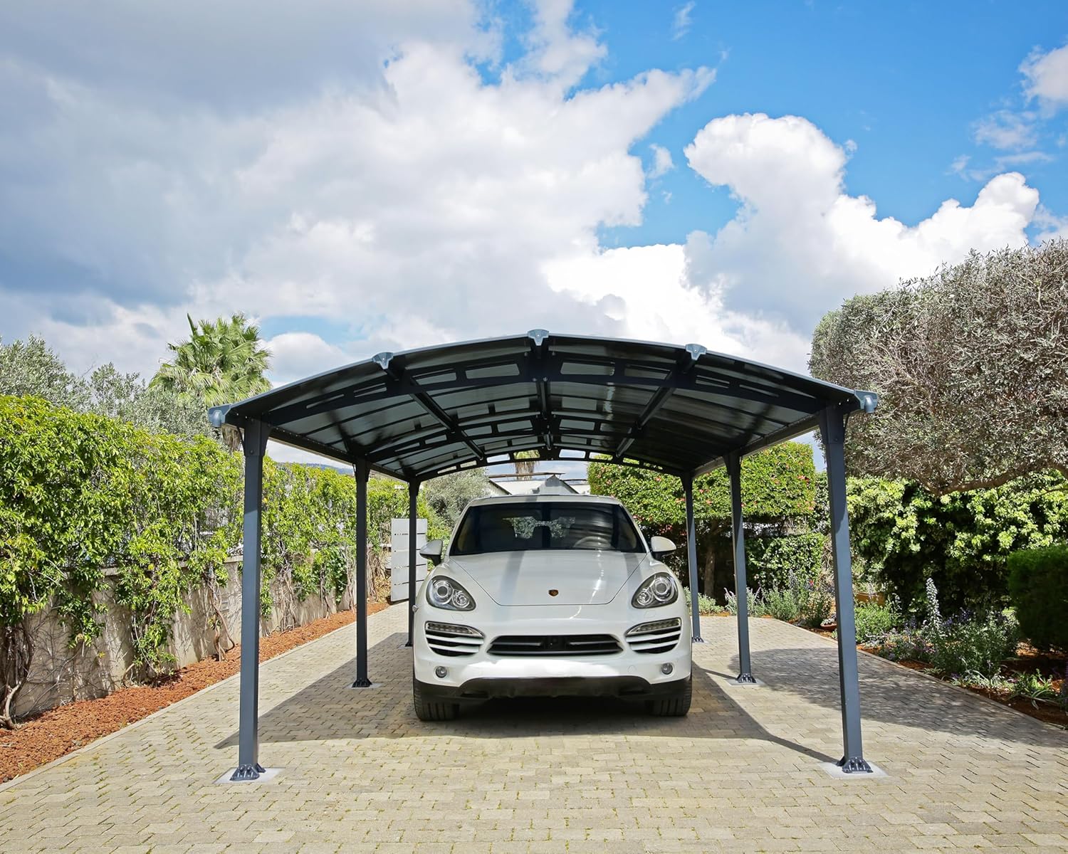 Palram Arcadia 6400 Carport Aluminium & Verzinkter Stahl 6,5x3,5 m, Überdachung, Autogarage, Autounterstand, Einfache Montage, Carport Bausatz, 10 Jahre Garantie, Anthrazit Inkl. Regenrinne
