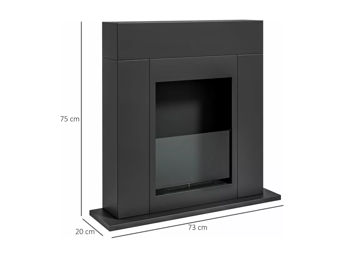 Cheminée bioéthanol design contemporain - brûleur 0,9 L - contrôle de flamme inclus - acier noir verre trempé