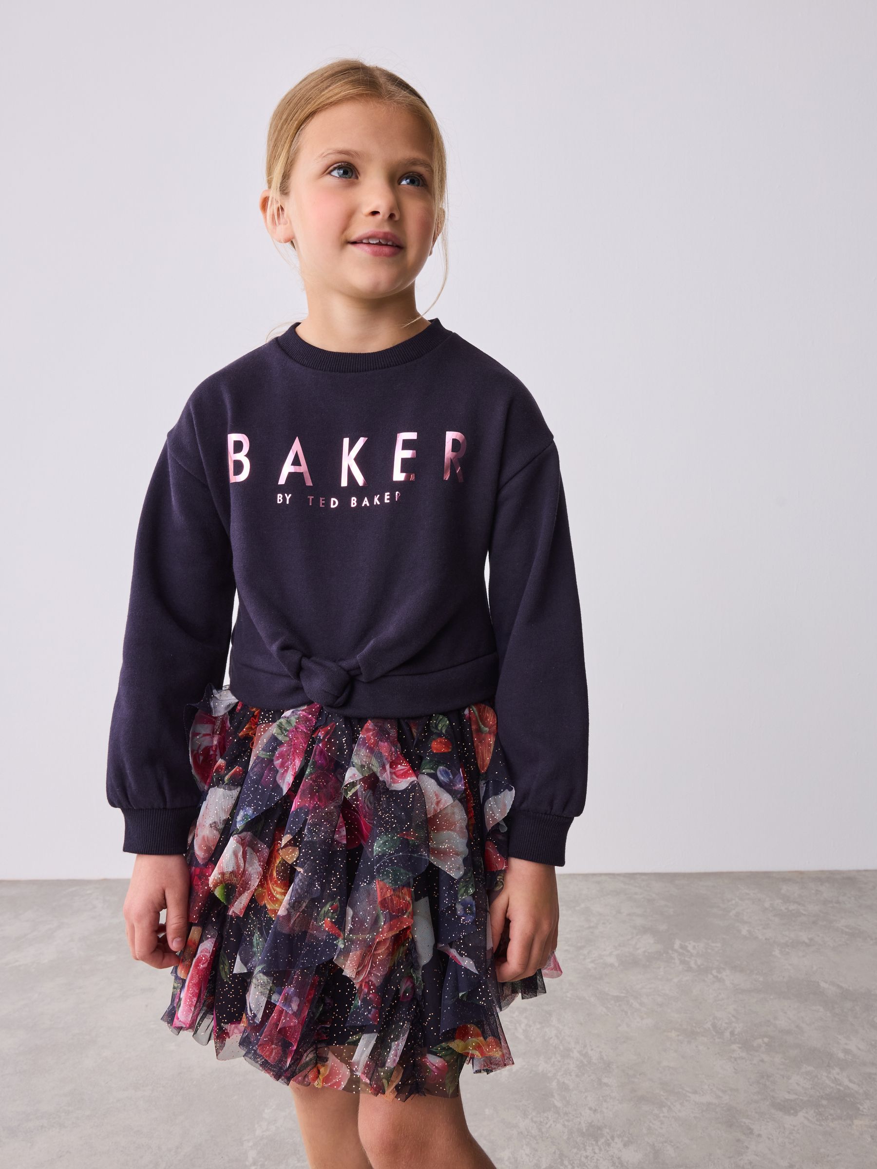 Baker by Ted Baker Navy Mesh Skirted Sweat Dress