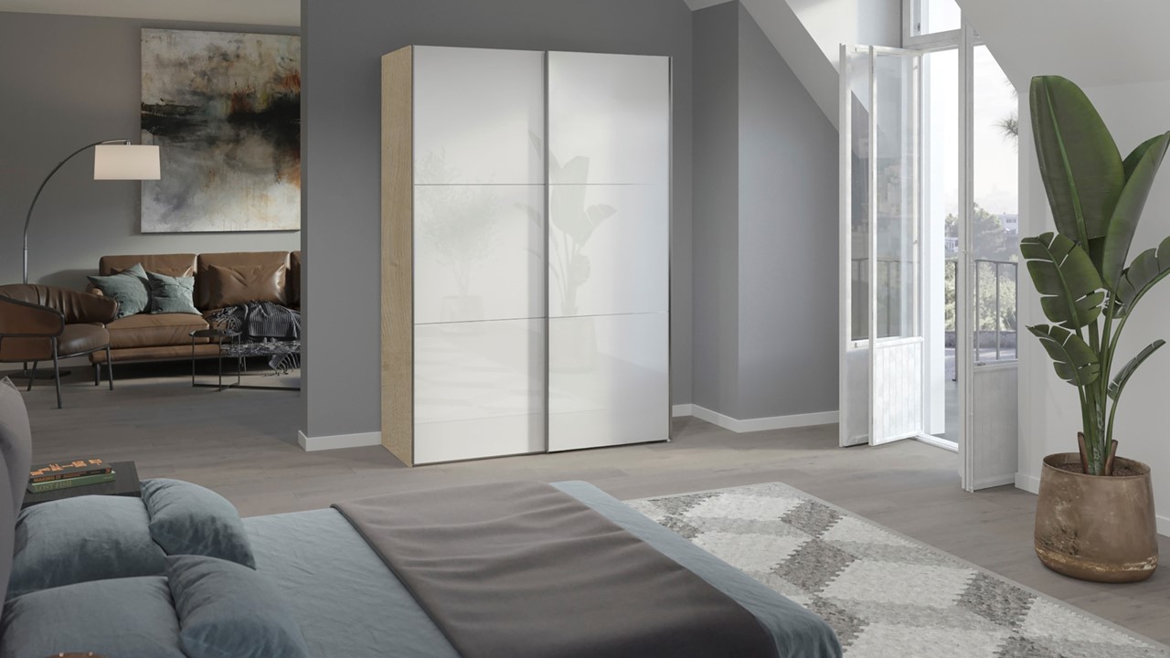 Schuifdeurkast Kixx met glasdeuren eiken/wit
