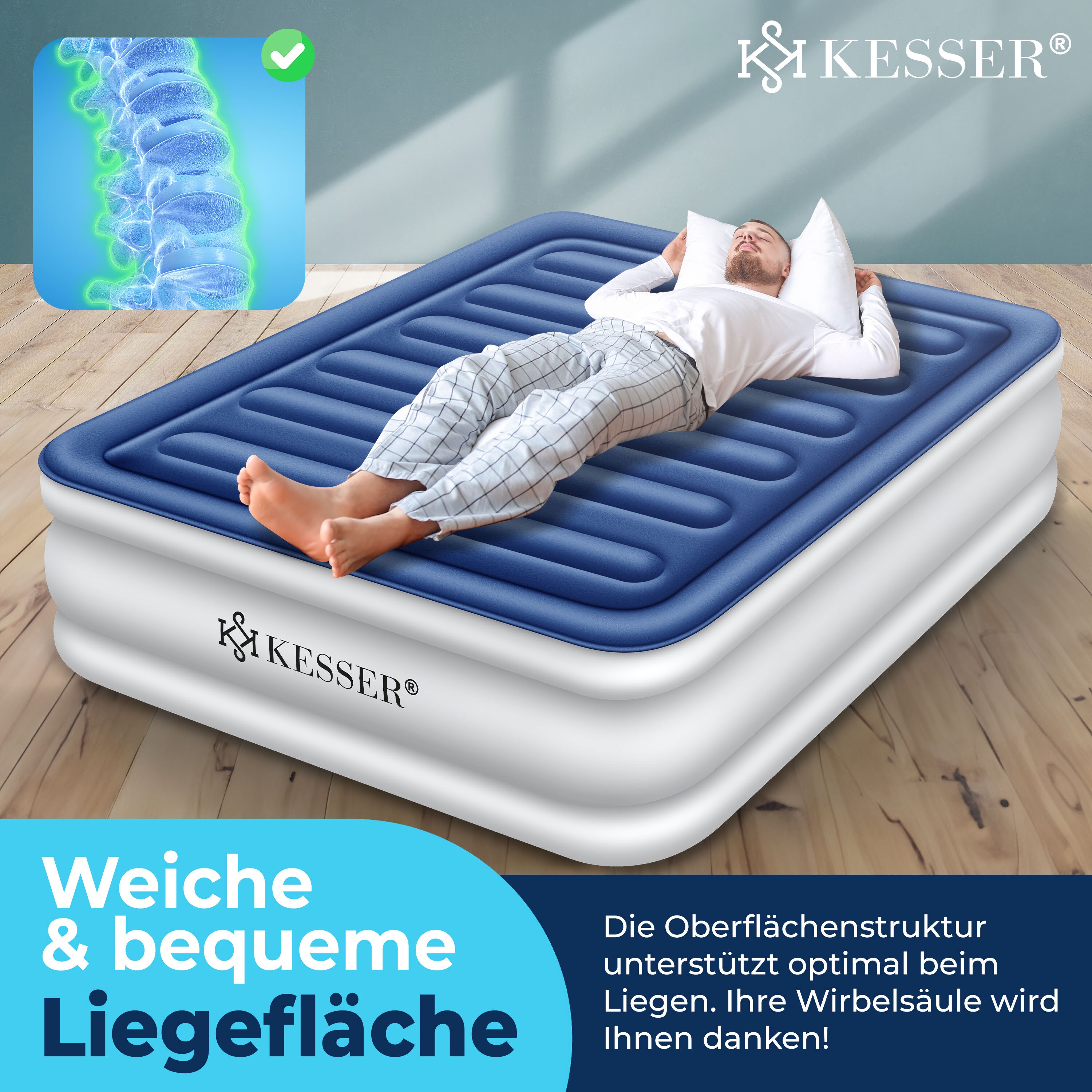 KESSER® Aufblasbare Matratze Luftbett mit eingebauter elektrischer Pumpe integrierte erhöhte aufblasbare Matratze für Übernachtungsgäste mit Aufbewahrungstasche