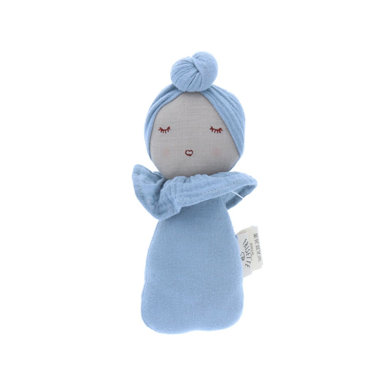 Poupée hochet culbuto chignon bleu ciel Frisette